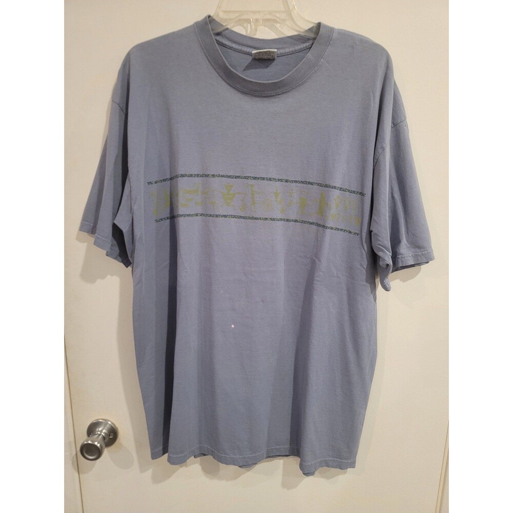 Vintage 90s Mens Large Faded Hawaiian Tribe T-Shirt Blue USA